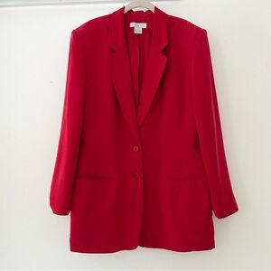 Chaus Womens Blazer Jacket 100% Silk Red Valentine's Day Bold Statement Size 16